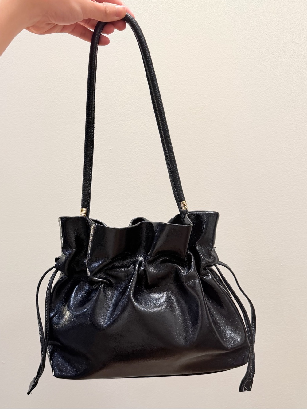 LIKE NEW Grilli Italian Black Leather Gathered Shoulder Bag - Picture 2 of 8